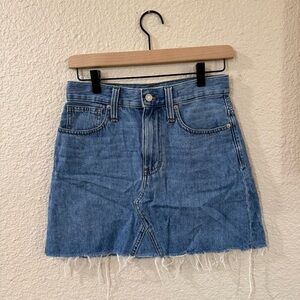 Madewell High Rise Raw Hem Denim Mini Skirt A-Line Cotton Jean Skirt NWOT Size24